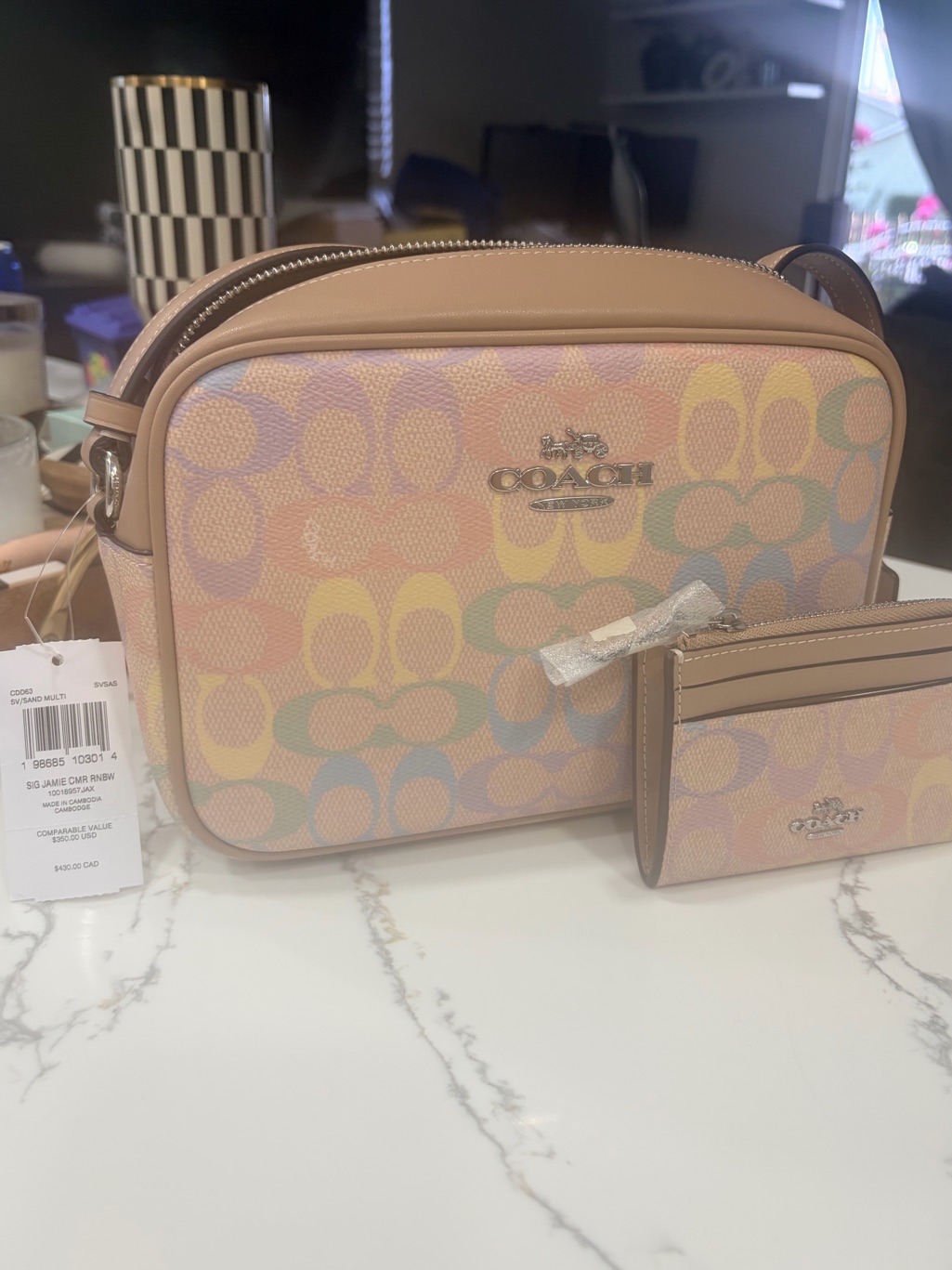 Coach Pastel Signature Crossbody Bag And Card Case - Pink Multicolor Nwt Obo